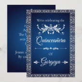 Quinceañera(キンセアニェーラ)招待状カード(ネイビー) 招待状 (正面/裏面)