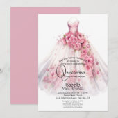 Quinceañera | ピンクの花柄ドレス 招待状 (正面/裏面)
