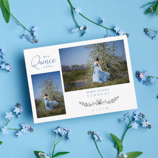 Quinceañera ブルー トレンディ ブランチ スペイン語 2 枚の写真 招待状