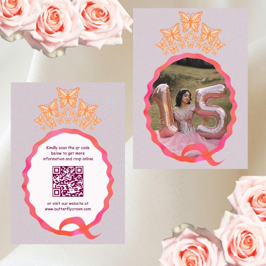 Quinceañera+ミス+クインス+蝶+王冠+スクウィグル エンクロージャーカード