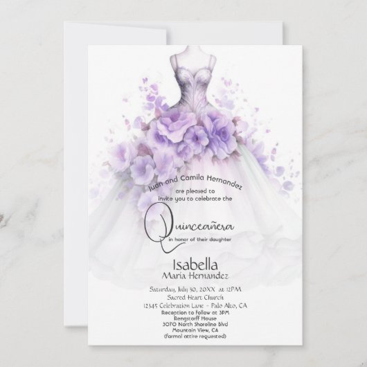 Quinceañera | ライラック フローラル ドレス 招待状 (正面)