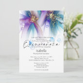 Quinceanera | 印象的なターコイズパープルアブストラクト 招待状 (スタンド正面)