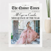 Quinceañera(慶祝15歳の誕生日)パーティーのお知らせ 日刊紙風フォトシュート カード (正面)