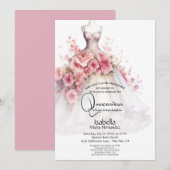 Quinceañera | 白とピンクの椿ドレス 招待状 (正面/裏面)