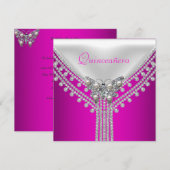 Quinceañera 誕生日会 ピンク 白 蝶 招待状 (正面/裏面)