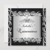 Quinceanera 15歳の誕生日 バタフライ シルバー ブラック 招待状 (正面)