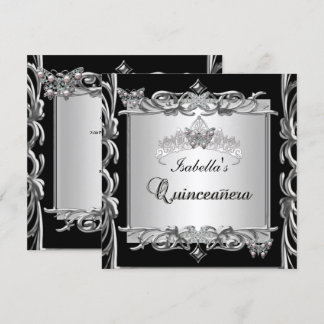 Quinceanera 15歳の誕生日 バタフライ シルバー ブラック 招待状