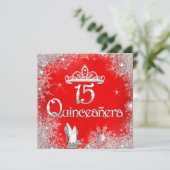 Quinceanera 15歳 赤 銀色の雪の結晶 パーティー 2 招待状 (スタンド正面)