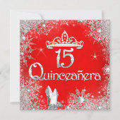 Quinceanera 15歳 赤 銀色の雪の結晶 パーティー 2 招待状 (正面)
