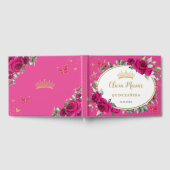  Quinceanera 15 Fuchsia Pink Floral Butterfly Gold ゲストブック (全面)
