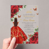 Quinceañera 15 Sweet 16 Red Roses Flowers Floral アクリル招待状 (インサイチュ (ポータブル))