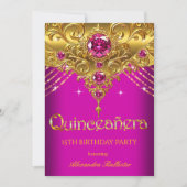 Quinceanera 15th Birthday Exotic Fuchsia Pink Gold 招待状 (正面)