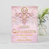 Quinceanera 15th Birthday Exotic Light Pink Gold 招待状 (スタンド正面)