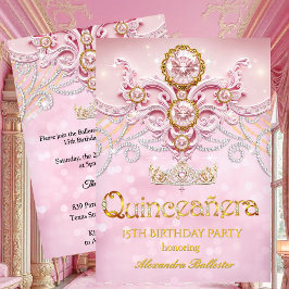 Quinceanera 15th Birthday Exotic Light Pink Gold 招待状