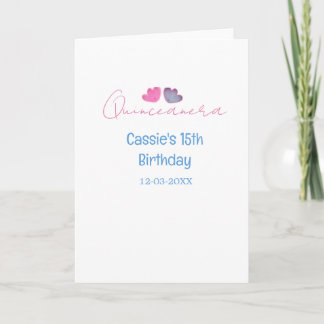 quinceanera 15th birthday name blue pink flower da カード