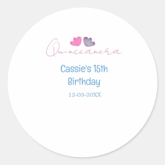 quinceanera 15th birthday name blue pink flower da ラウンドシール (正面)