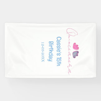 quinceanera 15th birthday name blue pink flower da 横断幕