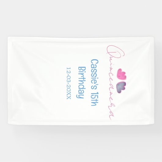quinceanera 15th birthday name blue pink flower da 横断幕 (横)