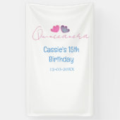 quinceanera 15th birthday name blue pink flower da 横断幕 (縦)