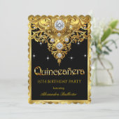 Quinceanera 15th Birthday Ornate Exotic Black Gold 招待状 (スタンド正面)