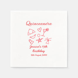 Quinceanera 15th birthday red beach party tree sun スタンダードカクテルナプキン