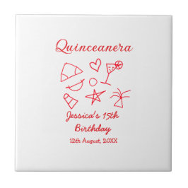 Quinceanera 15th birthday red beach party tree sun タイル