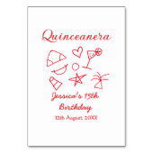 Quinceanera 15th birthday red beach party tree sun テーブルナンバー (裏面)