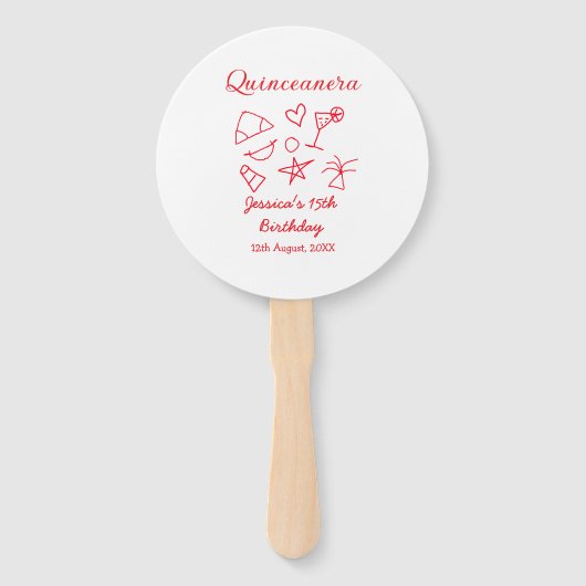 Quinceanera 15th birthday red beach party tree sun ハンドファン (正面)