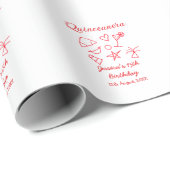 Quinceanera 15th birthday red beach party tree sun ラッピングペーパー (ロールコーナー)