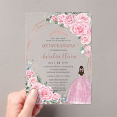 Quinceanera 16th Pink Floral Princess Rose Gold アクリル招待状 (インサイチュ (ポータブル))