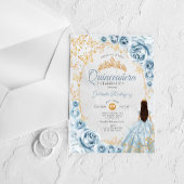 Quinceanera Baby Blue Gold Floral アクリル招待状