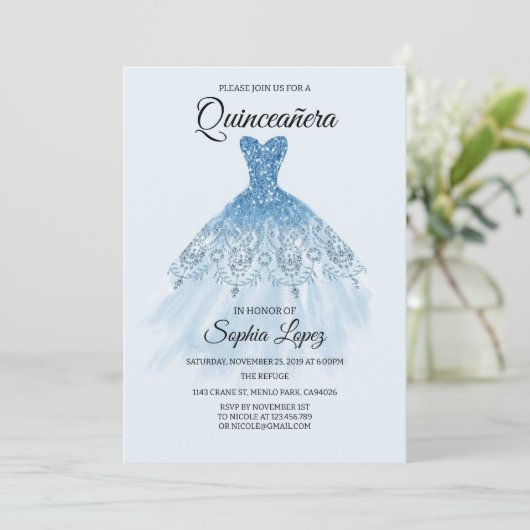 Quinceanera Baby Blue Theme, Mis Quince  招待状 (スタンド正面)