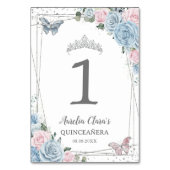Quinceañera Birthday Baby Blue Soft Pink Floral テーブルナンバー (裏面)