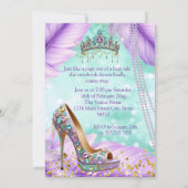 Quinceanera Birthday Lilac Teal Tiara Gold Heel 招待状 (裏面)