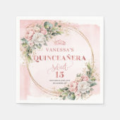 Quinceañera Birthday Napkins with Rose Gold Flower スタンダードカクテルナプキン (正面)
