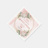 Quinceañera Birthday Napkins with Rose Gold Flower スタンダードカクテルナプキン (角)