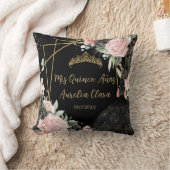 Quinceanera Black and Blush Pink Floral Photo クッション (ブランケット)