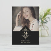 Quinceañera Black Golden Chic Lace Romantic Photo 招待状 (スタンド正面)