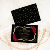 Quinceanera Black Red Gold Floral セーブザデート