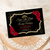 Quinceanera Black Red Gold Floral セーブザデート