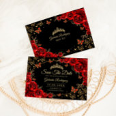 Quinceanera Black Red Roses Gold セーブザデート