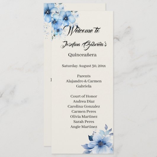Quinceanera blue double side program card  プログラム (正面/裏面)