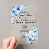 Quinceanera blue floral アクリル招待状 (インサイチュ (ポータブル))