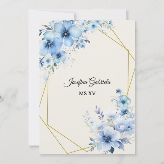 Quinceañera blue floral Invitation 招待状 (裏面)