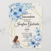 Quinceañera blue floral Invitation 招待状 (正面/裏面)