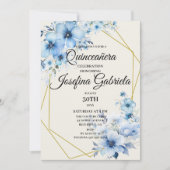 Quinceañera blue floral Invitation 招待状 (正面)
