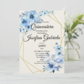 Quinceañera blue floral Invitation 招待状 (スタンド正面)