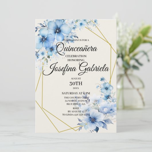 Quinceañera blue floral Invitation 招待状 (スタンド正面)