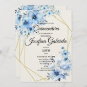 Quinceañera blue floral Invitation 招待状 (正面/裏面)