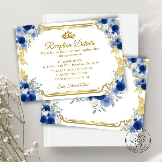 Quinceanera Blue Gold Floral Enclosure Card